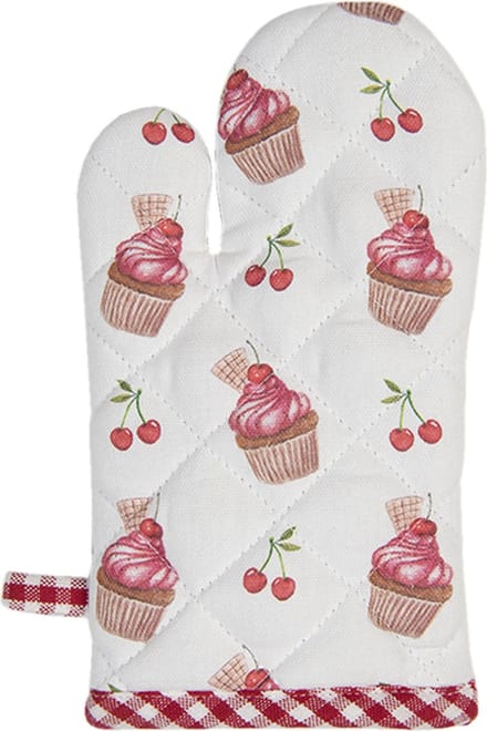 Clayre & Eef Kind Ovenwant 12x21 cm Rood Roze Katoen Cupcakes Ovenhandschoen