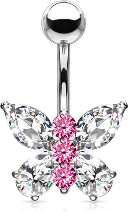 Piercing vlinder - wit/roze - LMPiercings