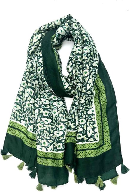 Lange dames sjaal Hennie gebloemd motief groen wit donker lime donker evergreen