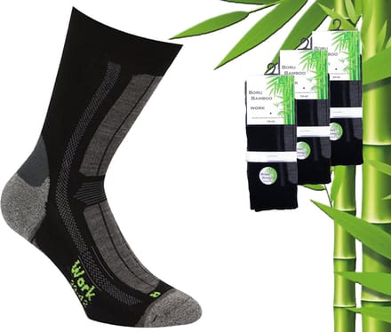 3 Paar Boru Bamboo Werksokken - Bamboe - Zwart - Maat 43-45