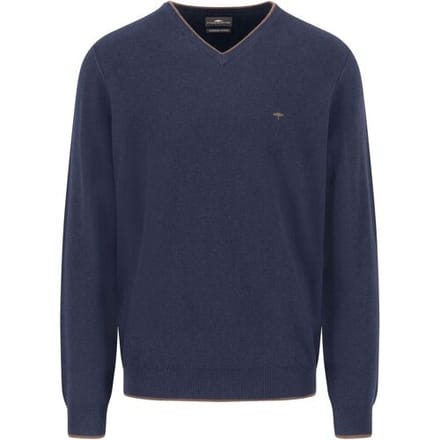 Fynch-Hatton Trui V-Neck Superfine Cotton Subtle Texture Navy / male