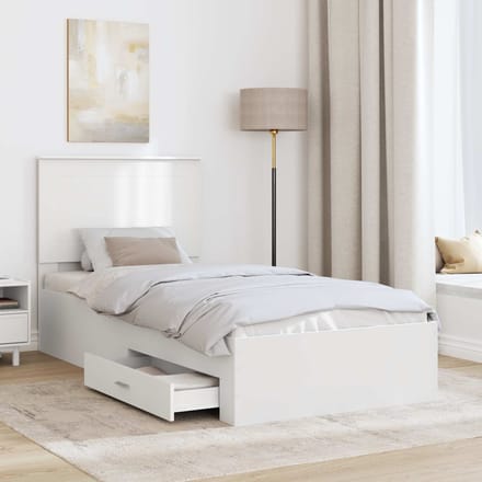vidaXL - Bedframe - met - lade - met - hoofdeinde - Wit - 90 - x - 190 - cm - Bewerkt - hout