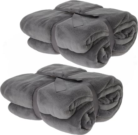 Fleece dekens/plaids - 2x - donkergrijs - 180 x 230 cm