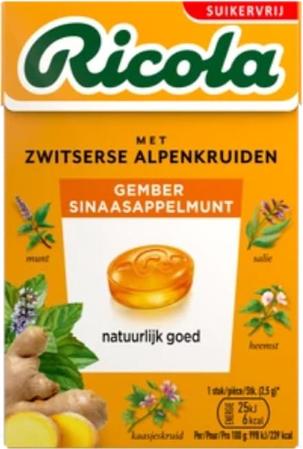 Ricola gember sinaasappelmunt sv doosje - (20x 50gr)