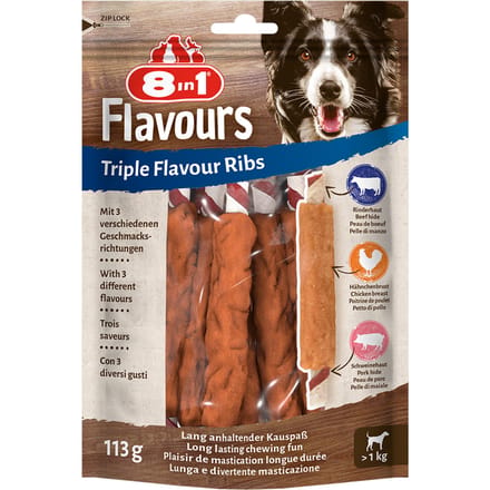 3x6 Stuks Triple Flavour Ribs Kauwsticks 8in1 Hondensnacks
