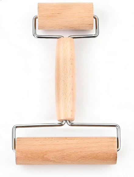 Houten deegroller met dubbele rollen, ideaal voor het uitrollen van pizza, desserts en dumplingdeeg, perfect bakaccessoire voor elke thuisbakker