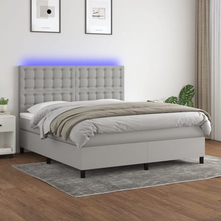 vidaXL - Boxspring - met - matras - en - LED - stof - lichtgrijs - 180x200 - cm