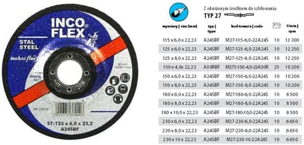 INCOFLEX Techniflex T27 - Slijpschijf voor Metaal - 230mm - 6,0mm - Convex