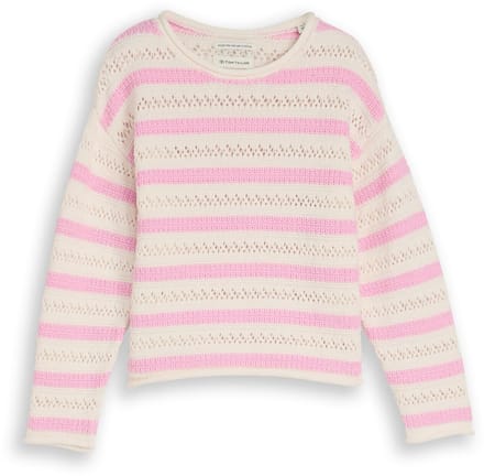 Tom Tailor - Cropped gebreide trui met streepjesmotief - Maat 116/122 - light rose stripe