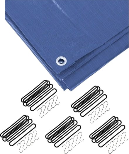 Benson - Afdekzeil blauw 6 x 8 meter met 25x spanrubbers en S-haken