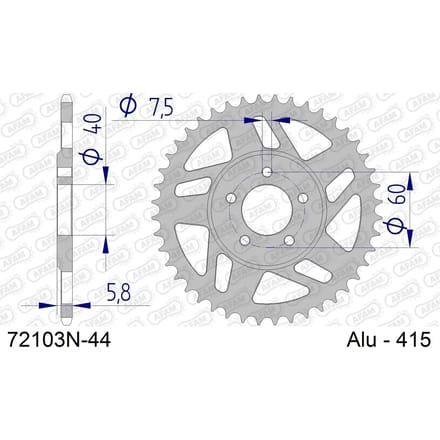 Aluminium tandwiel achter Afam 415 44 dents