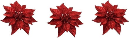 Cosy & Trendy Kerstboomversiering - 3x - bloem - op clip - rood - kerstster - 18 cm - kerstversieringen