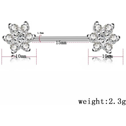 Bijoux de perçage corporel sexy, anneau de mamelon en acier chirurgical en forme de fleur de Zircon(argent) white