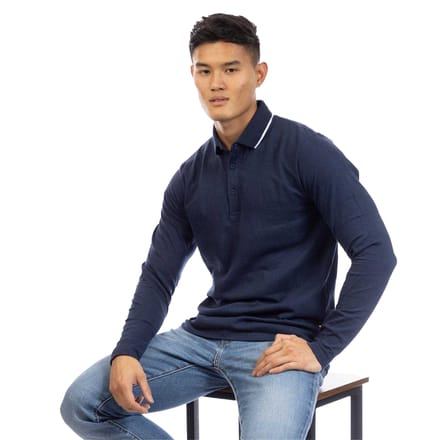 Peter Werth Herenpoloshirt met lange mouwen (Donkere marine)