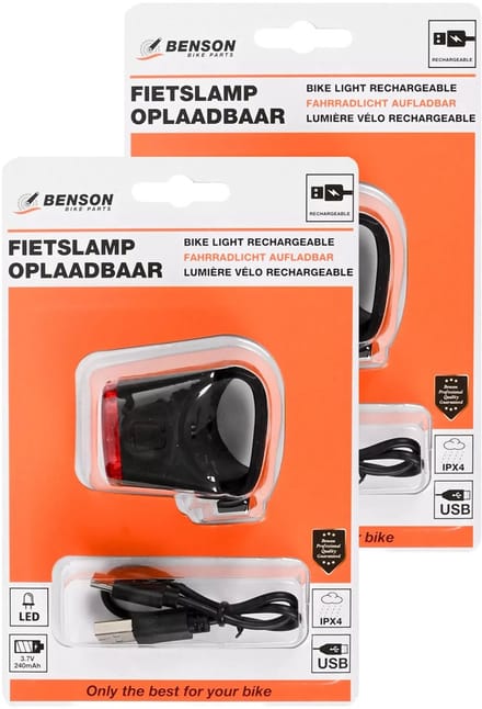 Benson LED fietslamp - 2x - rood - USB oplaadbaar - waterbestendig