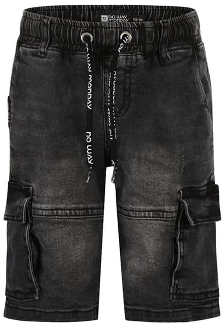 No Way Monday-Jongens Jeans korte broek-Zwarte jeans