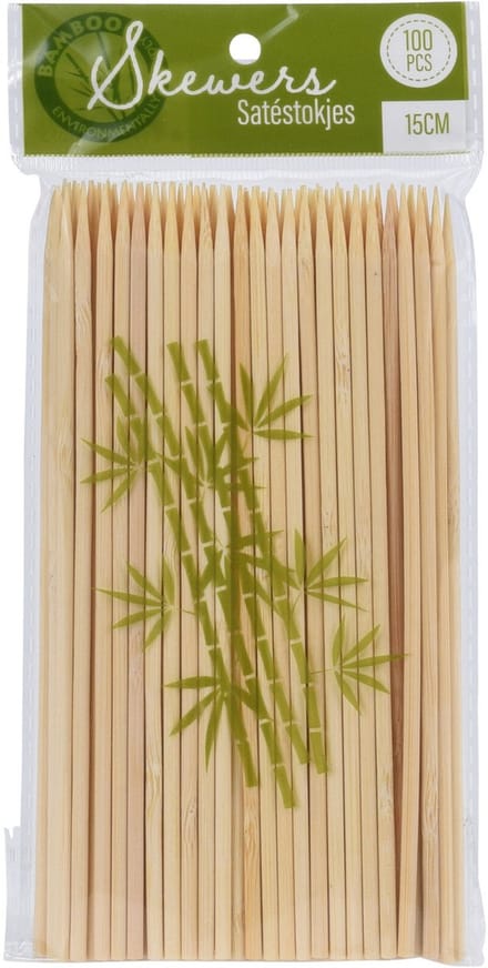 Excellent Houseware BBQ Sate/spiesjes prikkers - 100x - bamboe hout - 15 cm - spiezen - satestokjes