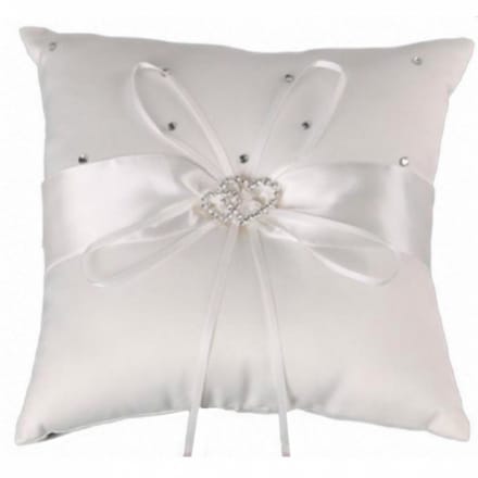 Ringenkussentje- Strass- Hartje- 10x10 cm- Wit - Charme Bijoux