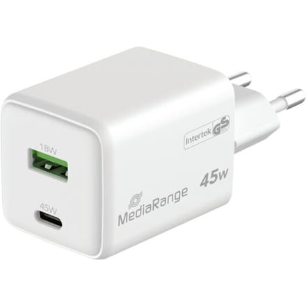MediaRange Quick Charge snellaadadapter MRMA113-2, 45 W, Eurostekker, 1 x USB-C en 1 x USB-A, wit