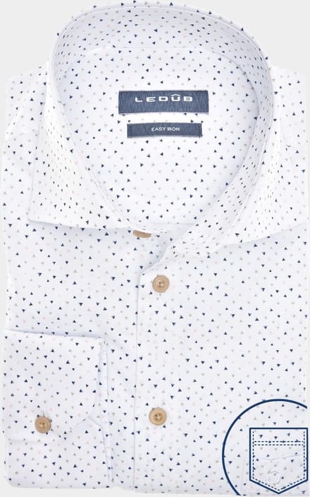 Ledub business overhemd Modern Fit New normale fit wit geprint wide spread