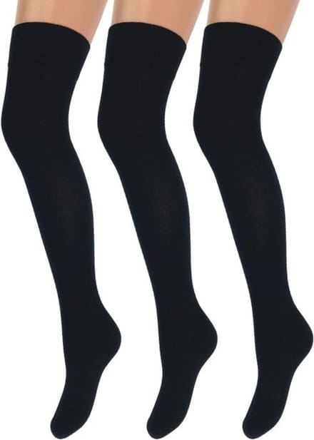 3 paar Overknee Kousen - Katoen - Zwart