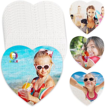 Set van 12 witte hartvormige puzzels voor sublimatie - 20 x 20 cm