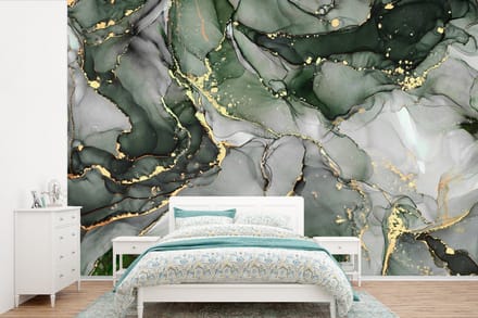 Behang - Fotobehang Luxe - Marmer - Groen - Breedte 420 cm x hoogte 280 cm