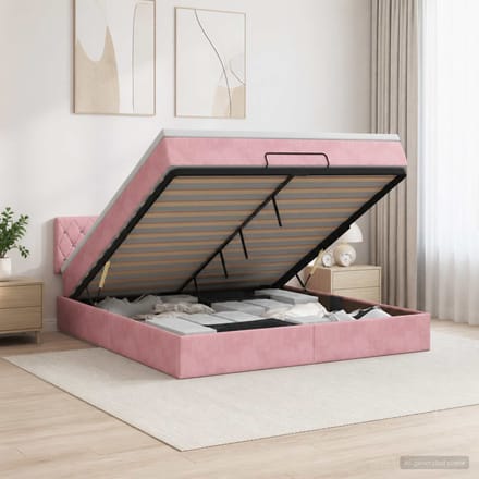 vidaXL - Ottoman - bed - met - matras - met - hoofdeinde - Roze - 160 - x - 200 - cm - Fluweel