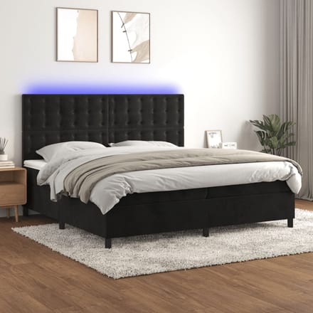 vidaXL - Boxspring - met - matras - en - LED - fluweel - zwart - 200x200 - cm