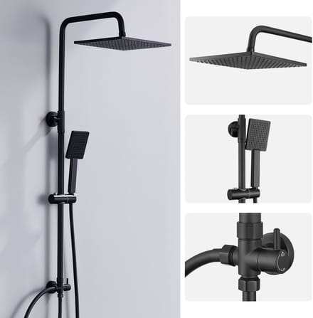 DERW Max Douchesysteem Met omstelling - Regendouche - 109 cm Stang - Zwart