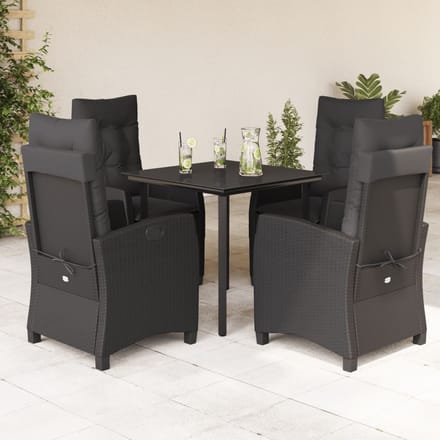 vidaXL - 5-delige - Tuinset - met - kussens - poly - rattan - zwart
