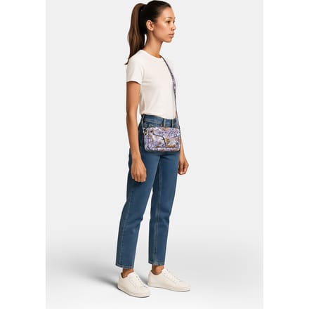COCCINELLE Leren Schoudertas Beat Flower Pr Handbag Printed Grained Leather Multi. Lavender Veelkleurig