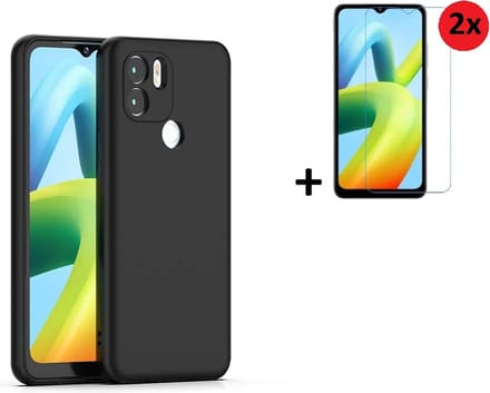 Geschikt voor Xiaomi Redmi A1+/ Redmi A2+/ Poco C50 Hoesje - Siliconen - Redmi A1 Plus/ A2 Plus/ Poco C50 Screenprotector - Hoesje Zwart Case + 2x Screenprotector