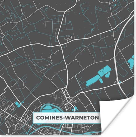 Poster Stadskaart – Grijs - Kaart – Comines Warneton – België – Plattegrond - 75x75 cm