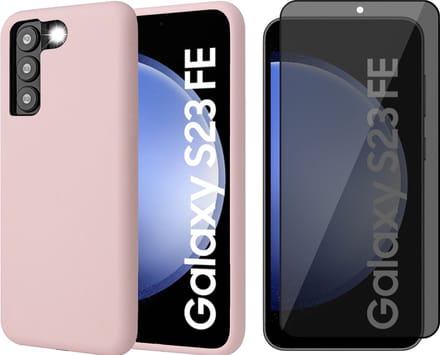 Hoesje geschikt voor Samsung Galaxy S23 FE - Privacy Screenprotector Volledig Dekkend Glas - Mat Back Case Roze