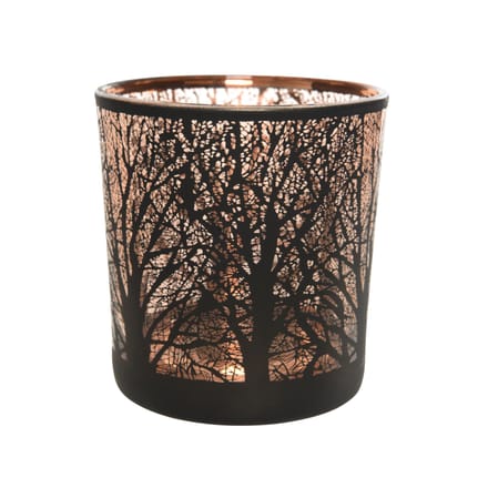 Theelichthouder boom glas zwart 8cm