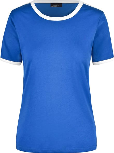 Basic ringer t-shirt - blauw met wit - dames - katoen - 160 grams - basic shirts / kleding S