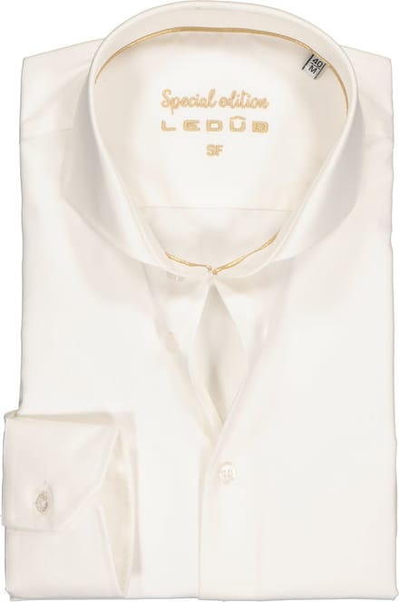Ledub slim fit overhemd - wit - Strijkvrij - Boordmaat: 36