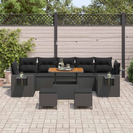 vidaXL Tuinbank Set met kussen Zwart poly rattan