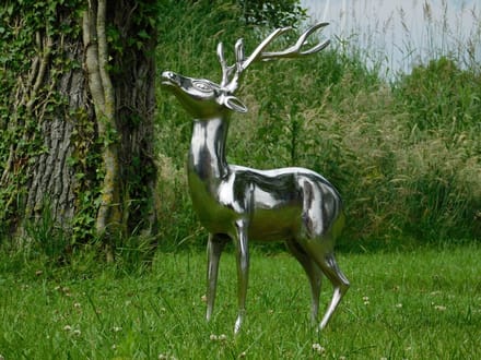 Beeld Hert - 70 cm - Alu in Nikkel/Zilverkleur - Decoratief Beeld