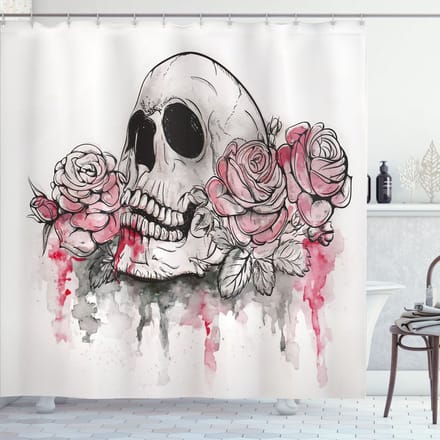 ABAKUHAUS Romantisch douchegordijn – Polyester – 175x240 cm – Wit/Lichtroze/Zwart
