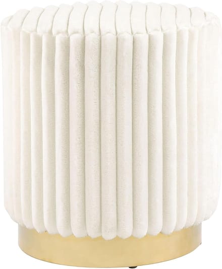 Gestoffeerde Poef - Make-up kruk - Extra zitplaats - Kanaaltuften design - 45.7 cm hoog - Beige