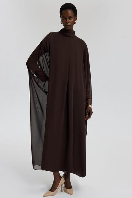 Touché Privé - Chiffon jurk met vleermuismouwen - Bruin - Dames