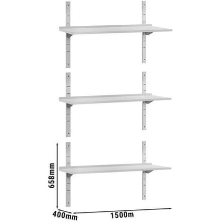 GGM Gastro 3-laags RVS wandschap ECO - 1500x400mm zilver