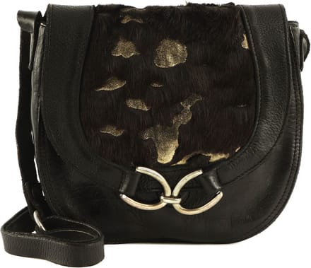 CAMPOMAGGI Leren Schoudertas Crossbody Medium Cioccolato + Oro + T / Nero Zwart