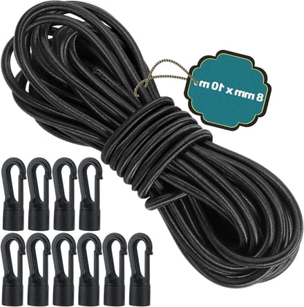 Dikke Elastische Touw van 8 mm x 10 m met 10 Plastic Gespen voor Camping, Caravans, en Vervoer