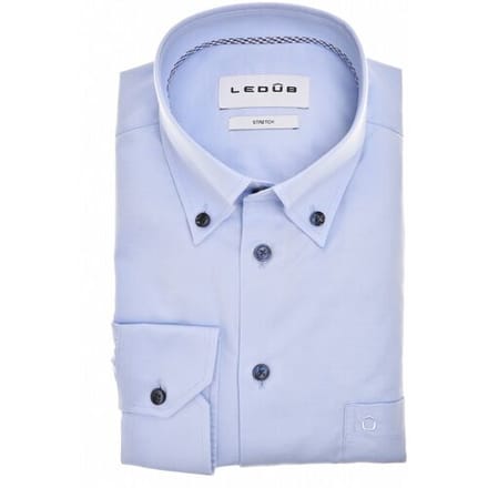 Ledûb Overhemd Uni Color Subtle Contrast Button-Down Cotton Stretch Licht Blauw / male