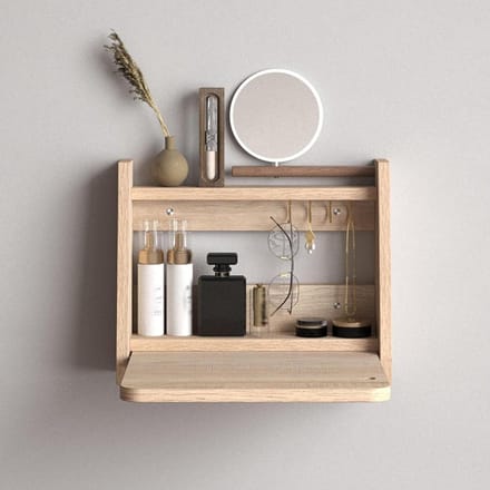 Zwevende Kaptafel - Make-up bureau - Ruimtebesparend Nizen - Met Spiegel - 60 cm - Houtkleur