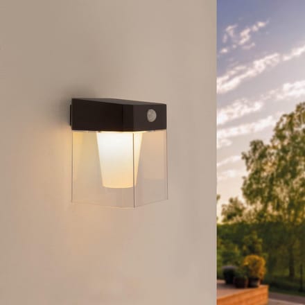 Zonne-Wandlamp LED Buiten met Bewegingssensor, IP44, Zwart, Vierkant