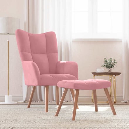 vidaXL - Relaxstoel - met - voetenbank - fluweel - roze